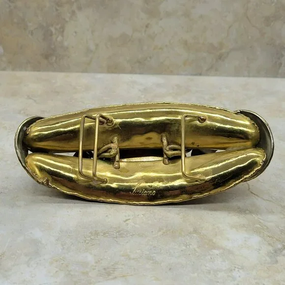 Signed Luciano Huge Belt Buckle Brutalist Brass Silver  display picture 2